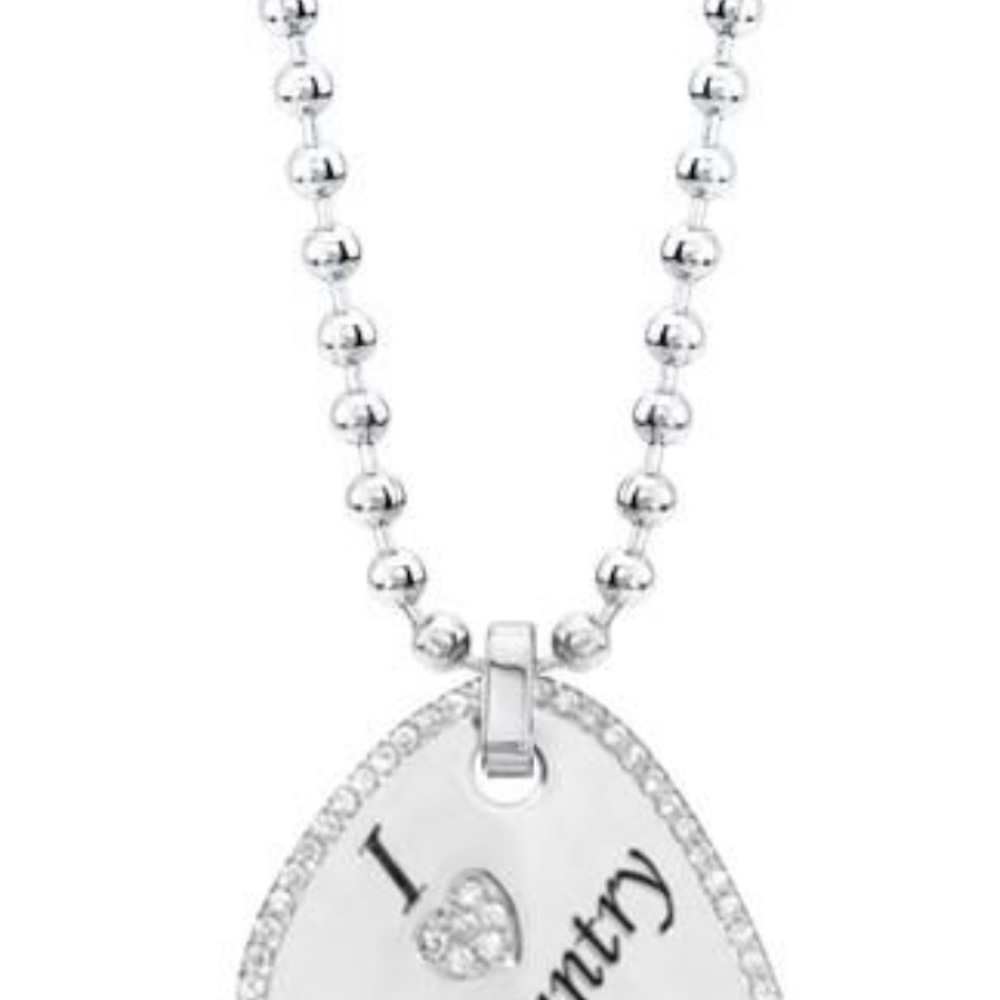 Solid 14ct white Gold I love country Gold guitar